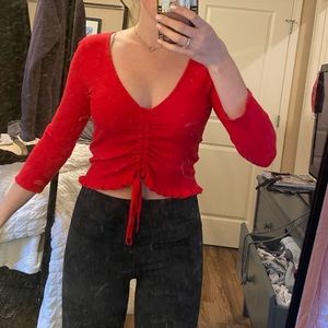 Red sweater crop top